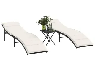 Liggestole 2 stk. med bord polyrattan sort