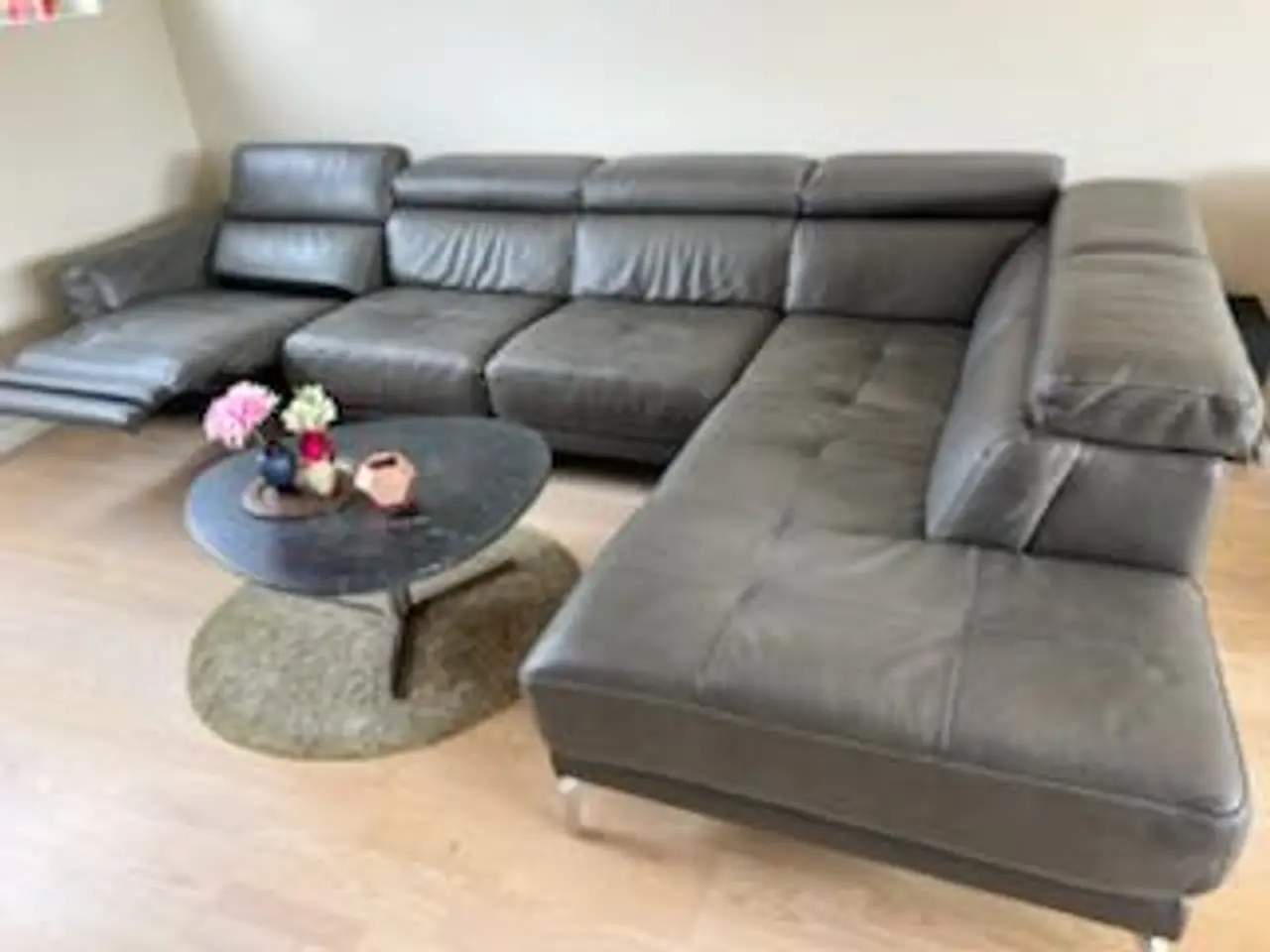 Billede 1 - Lædersofa grå hjørnesofa