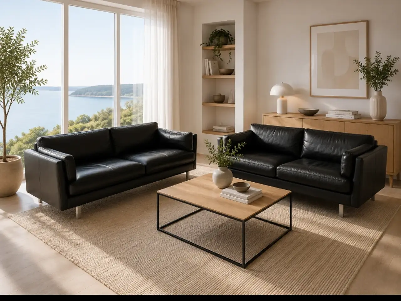 Billede 1 - Skalma Bonn 2x3 Pers.Sofaer i sort okselæder 625.