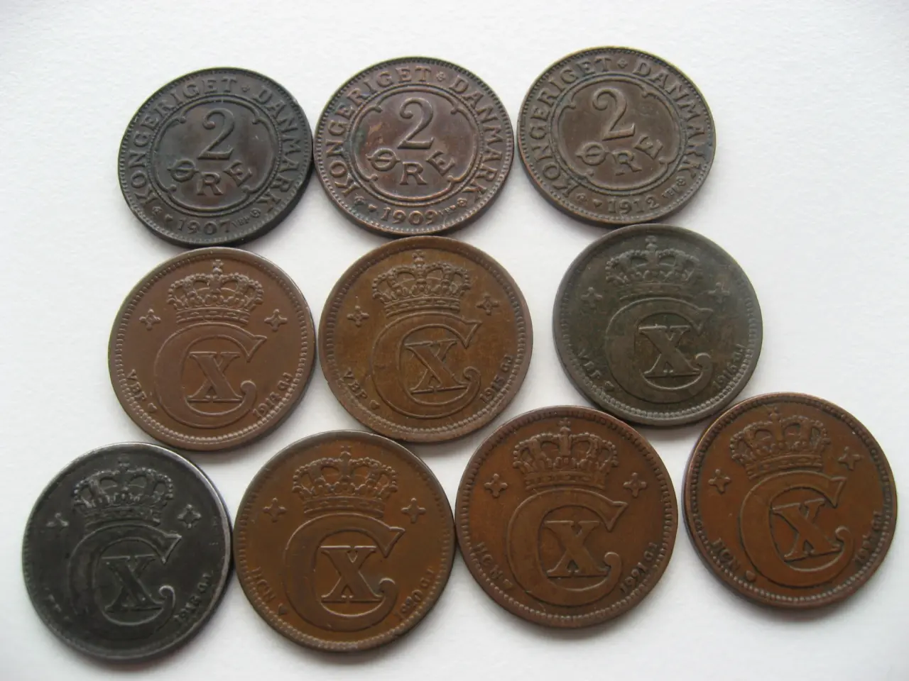 Billede 1 - FLOTTE BRONZE 2 ØRER 1907-1923 ialt 10 stk.