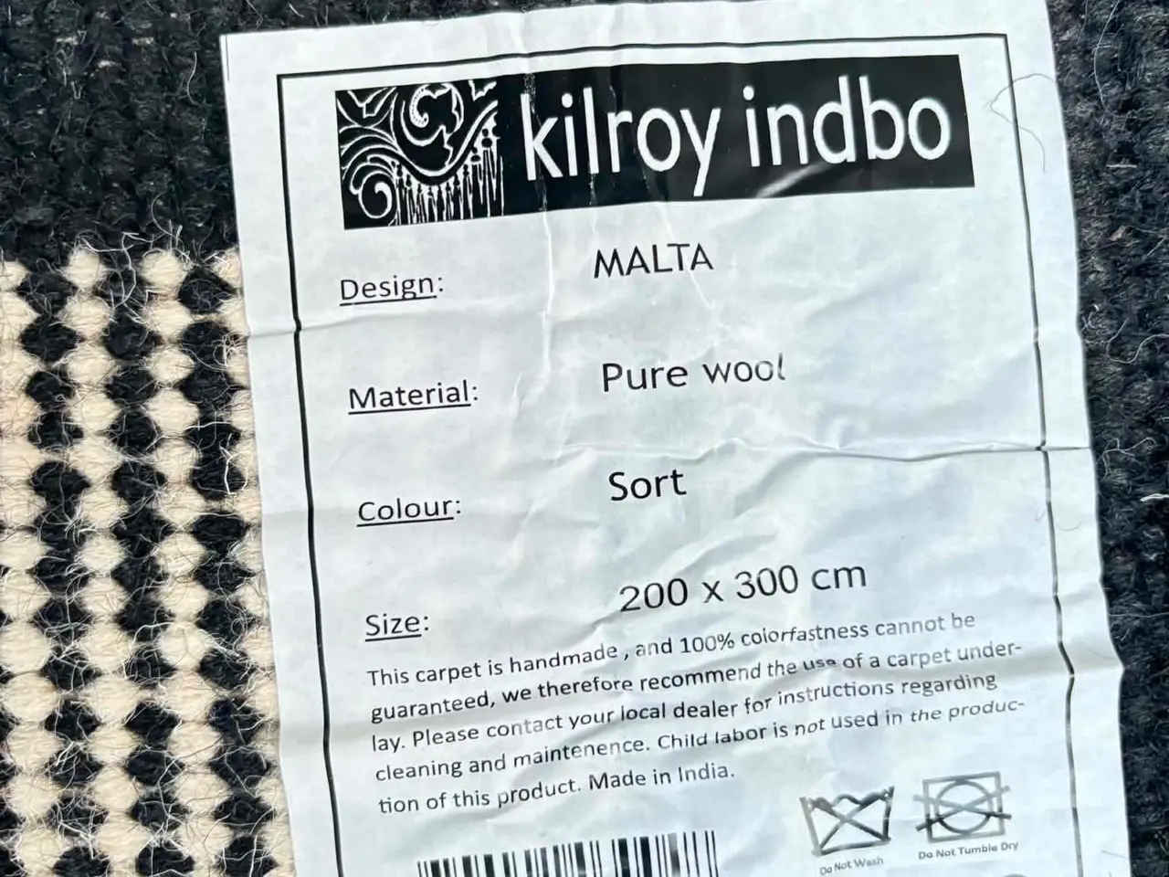 Billede 4 - Indbo Malta – Håndvævet uldtæppe 200 × 300 cm