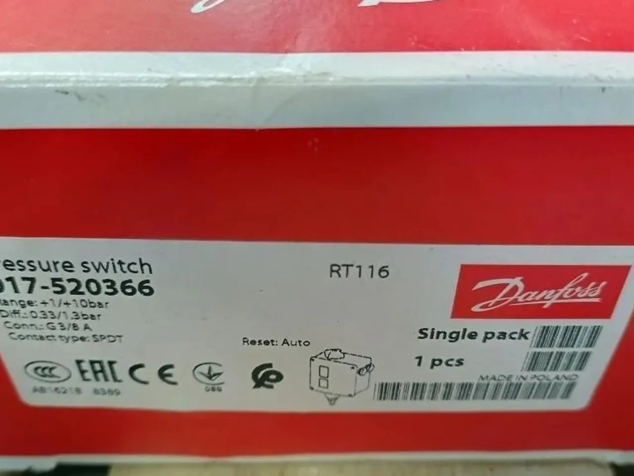 Billede 2 - Danfoss 017-520366 RT116 Pressure kontakt IP66 &