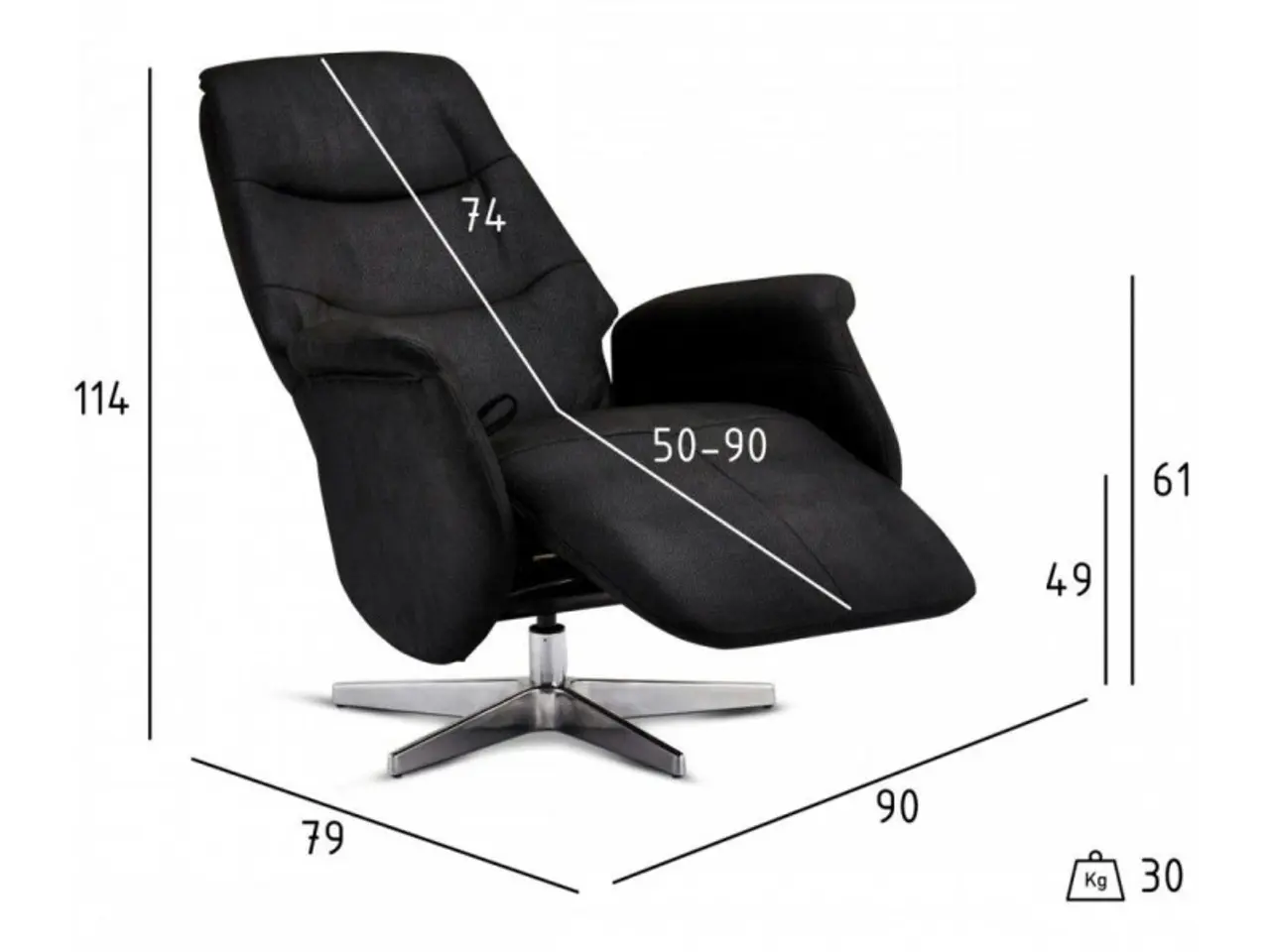 Billede 2 - Delta Recliner Lænestol – Sort Stof