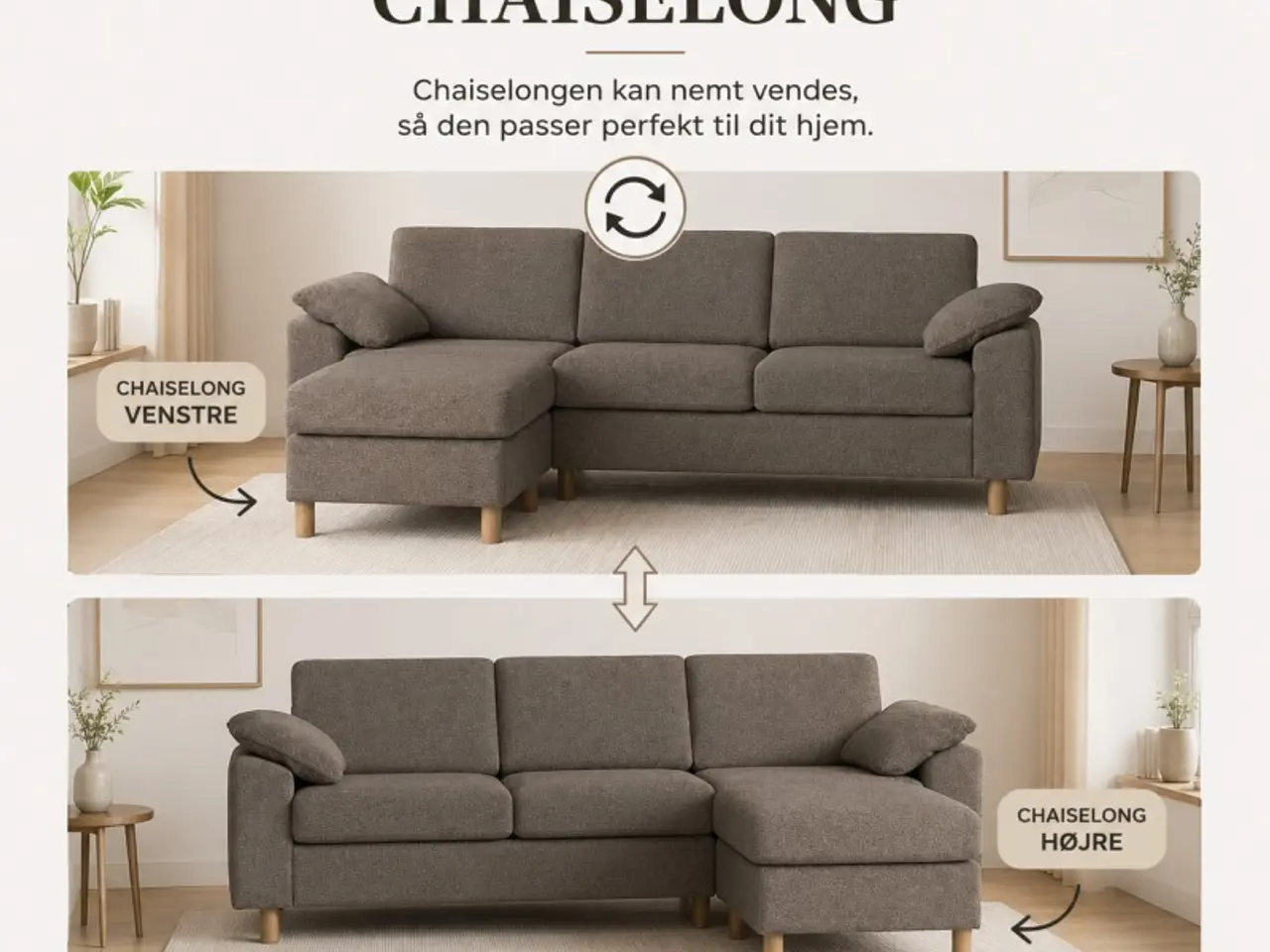 Billede 2 - Maria vendbar Chaiselongsofa Brun Stof