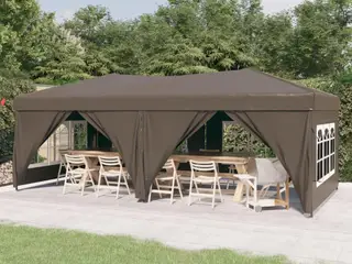Foldbart festtelt med sidevægge 3x6 m gråbrun