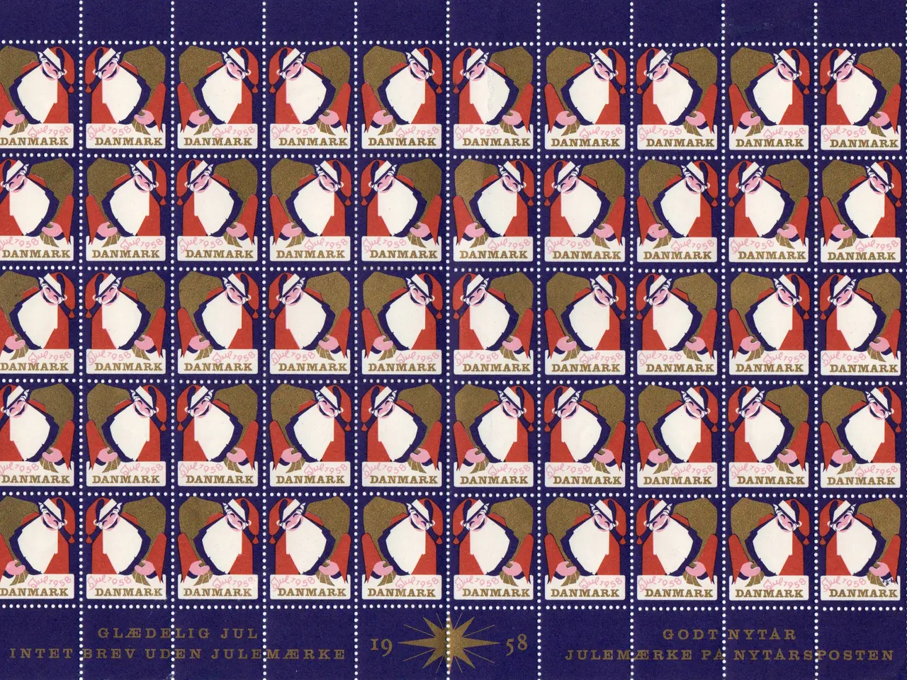 Billede 1 - Danmark julemærker helark 1958