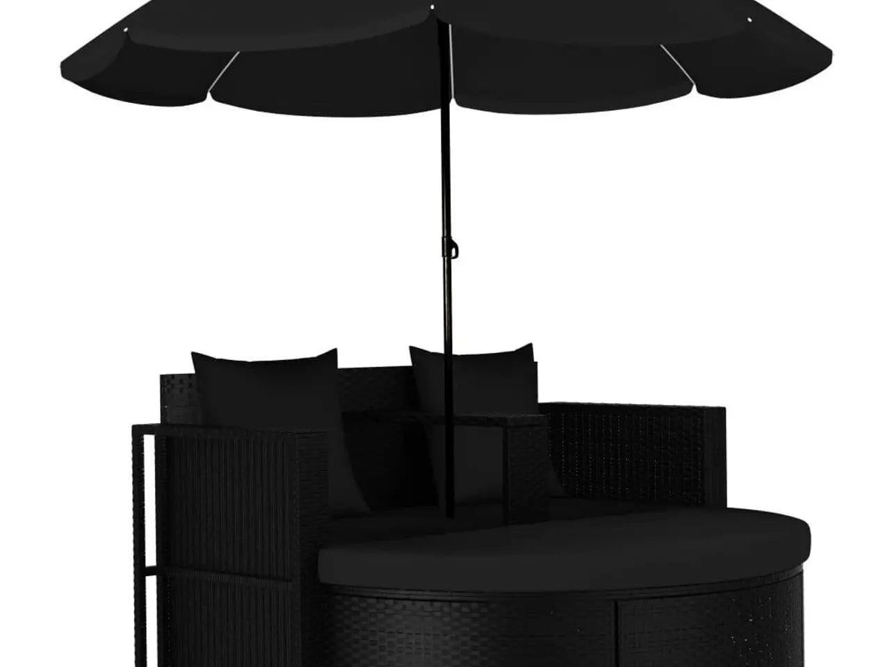 Billede 1 - Liggestol med hynde og parasol i polyrattan sort
