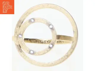Guldring med diamanter i sterling sølv (str. 54 mm)