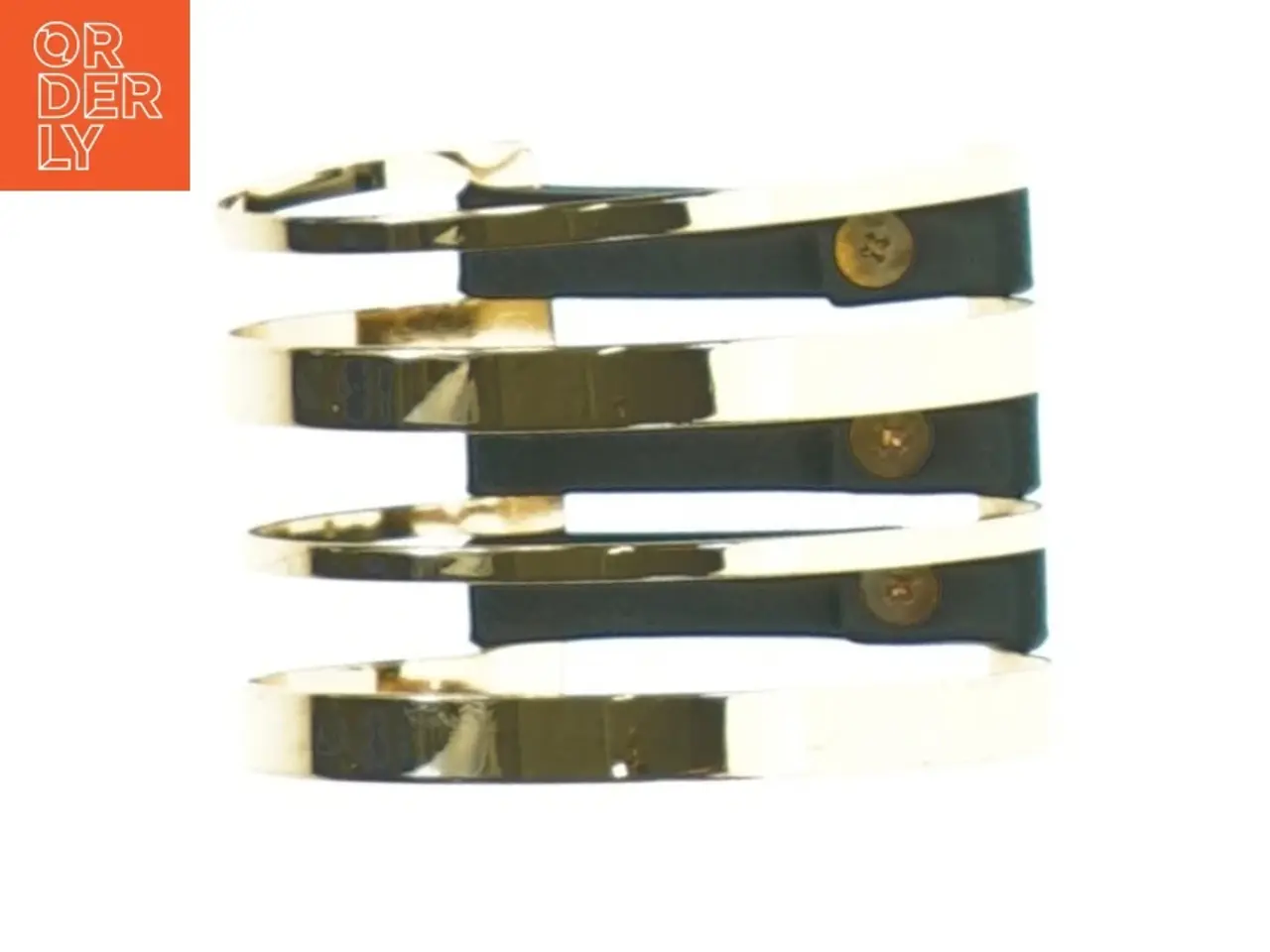 Billede 5 - Gyldent armbånd med sort læder (str. Ø6,5 x, 5 cm )