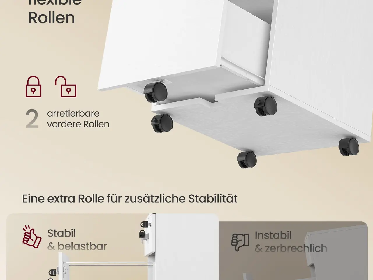 Billede 4 - Låsbart arkivskab med 2 skuffer og hjul - hvid