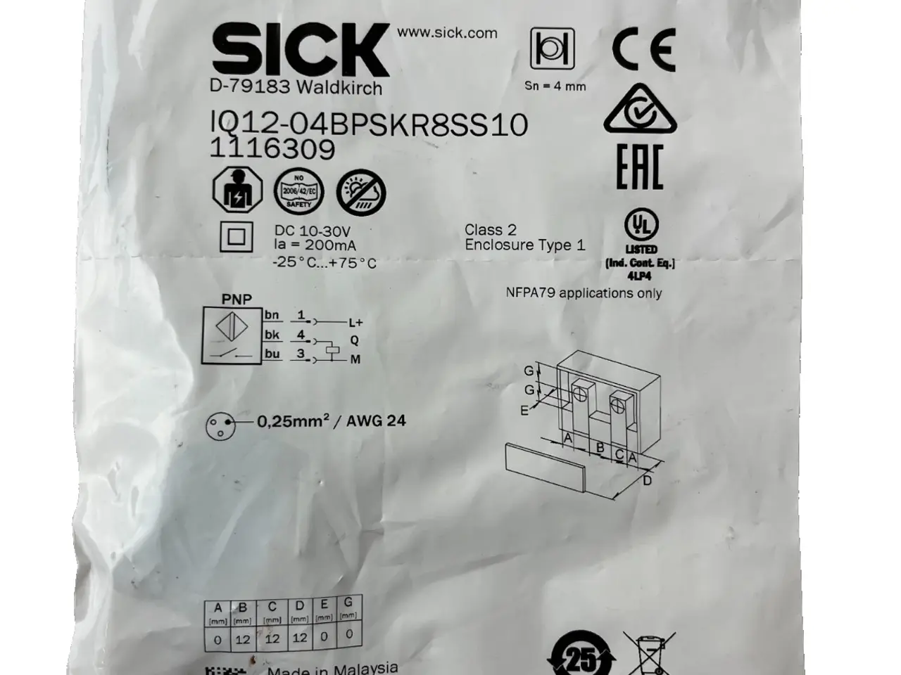 Billede 2 - SICK IQ12-04BPSKR8SS10 Proximity Sensor 4mm PNP M8