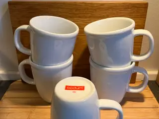 5 vintage Bodum Bistro porcelænskrus – hvide