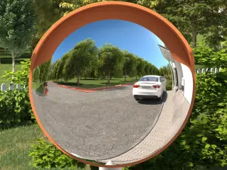 Udendørs konvekst trafikspejl orange Ø30 cm polycarbonat
