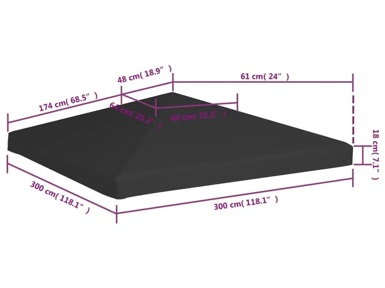 Billede 6 - Pavillontopdække 3×3 m - 270 g/m² - sort, vandafvisende