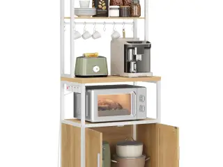Kaffebar med ladestation - køkkenreol med skab, gylden eg/hvid