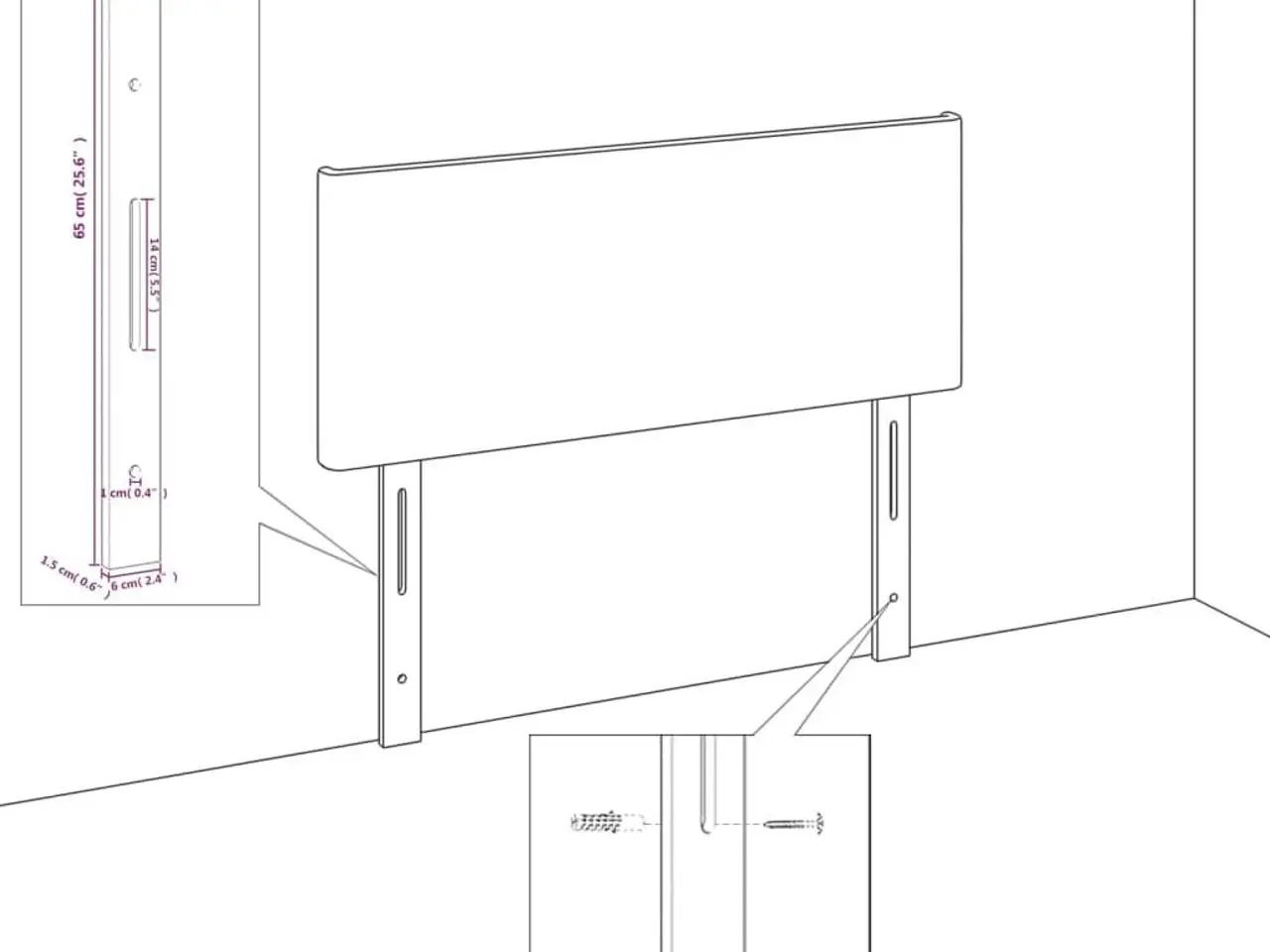Billede 5 - Sengegavl i stof 180 × 5 × 78/88 cm - mørkegrå, højdejusterbar