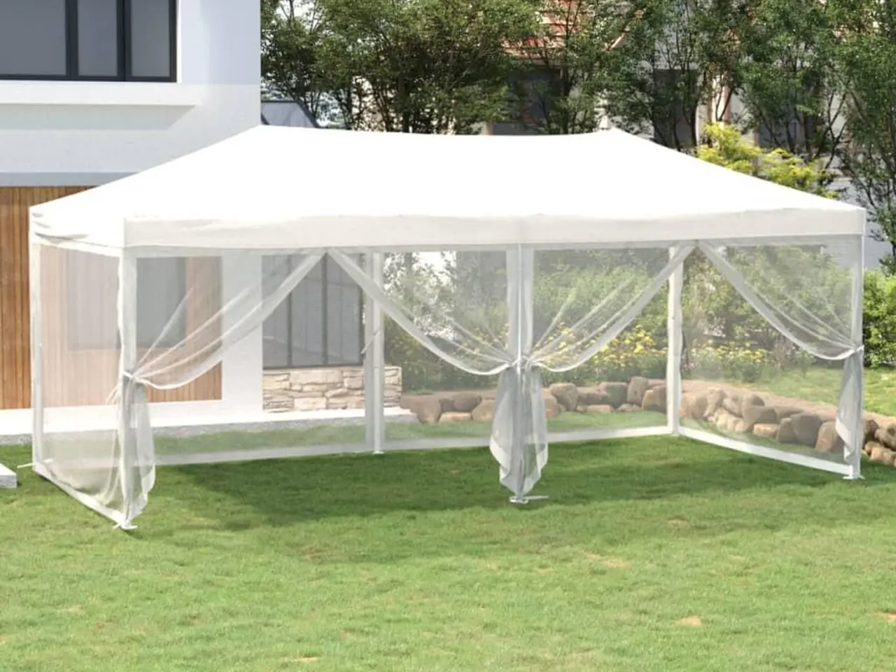 Billede 1 - Foldbart festtelt med sidevægge 3×6 m - hvid pavillon