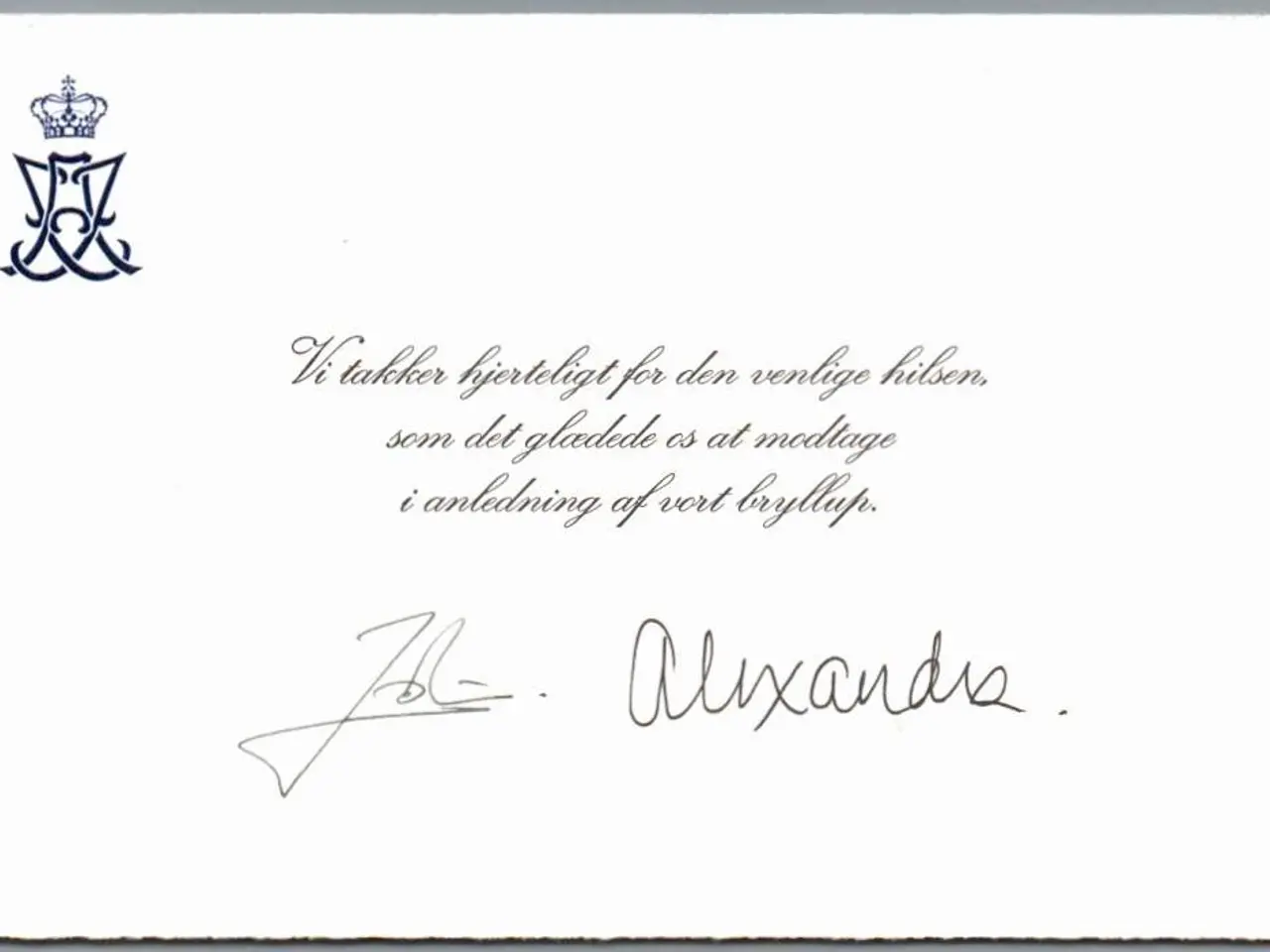 Billede 1 - Autograf - Prince Joachim og Alexandra - På takkekort Fra Brylluppet.