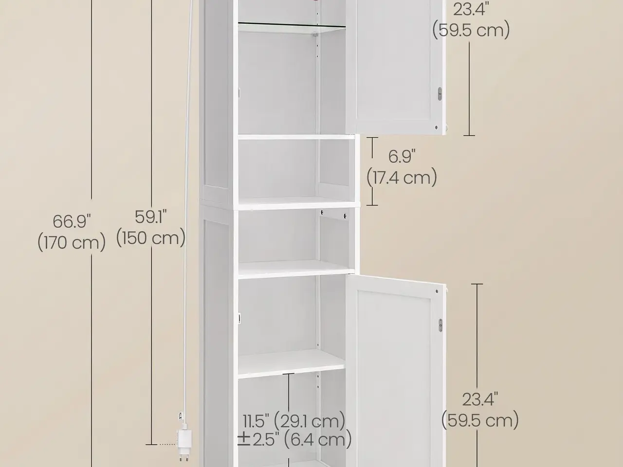 Billede 6 - Højt smalt badeværelsesskab med lys 40 x 30 x 170 cm - Cloud White