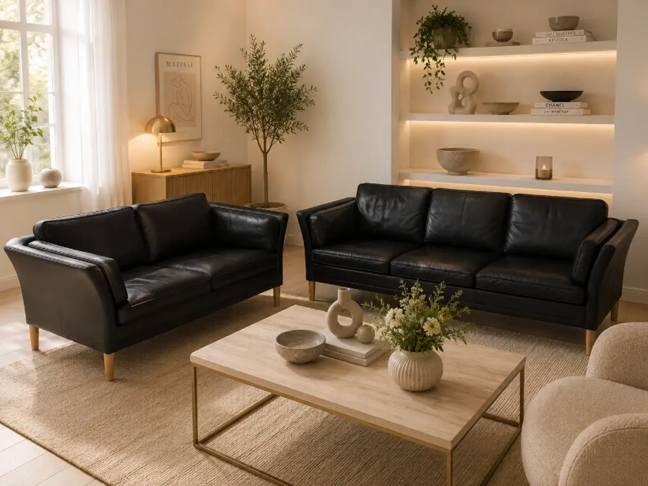 Billede 1 - Mogens Hansen MH2225 3+2 Pers.Sofaer i sort læder