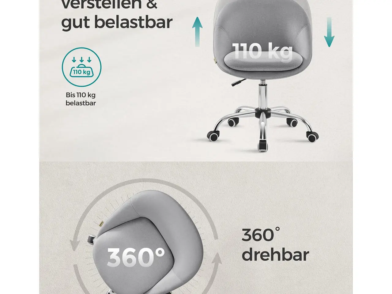 Billede 5 - Kontorstol drejestol uden armlæn, højdejusterbar, grå