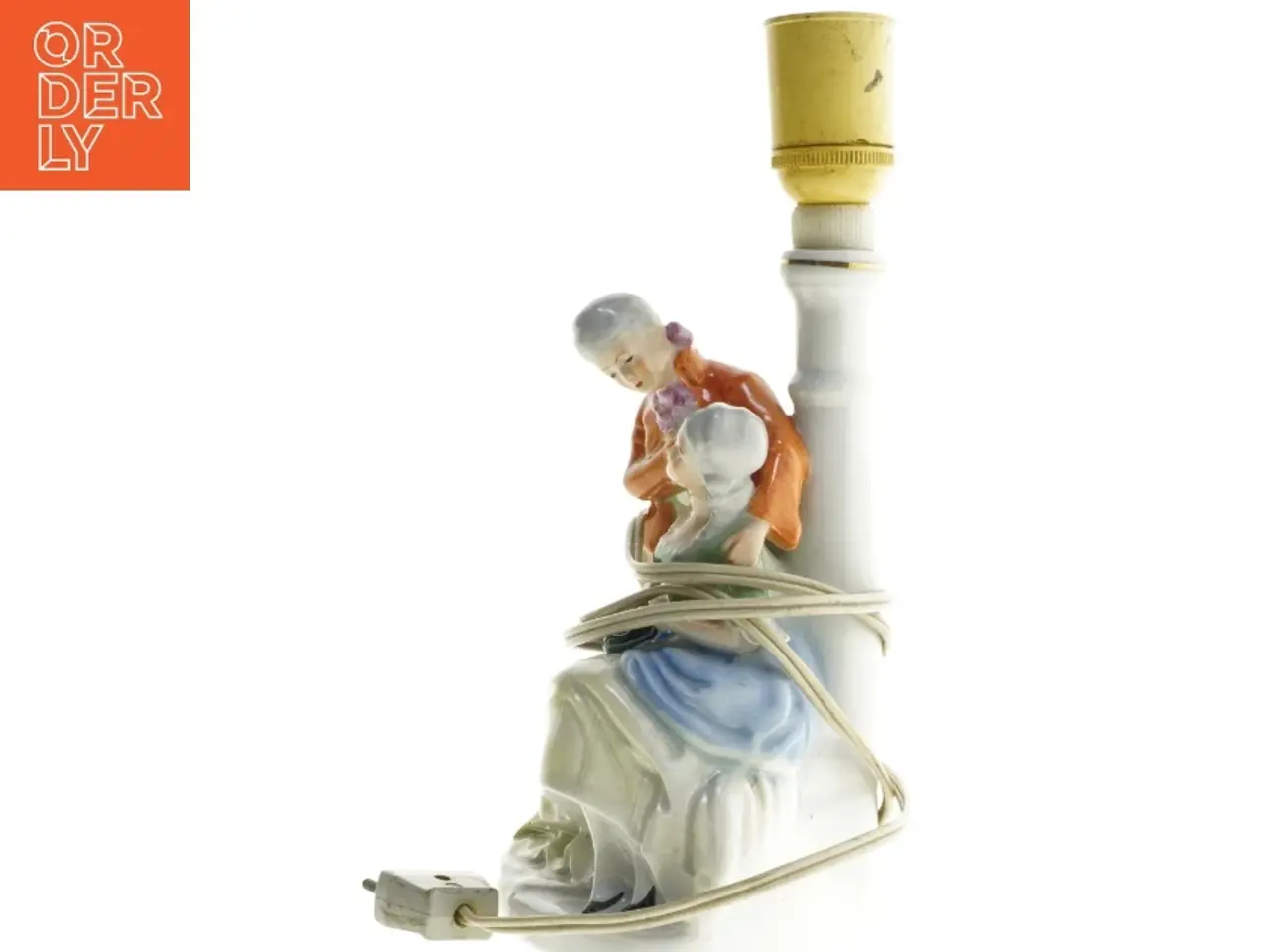 Billede 2 - Porcelænslampe med figurer (str. 28 cm)