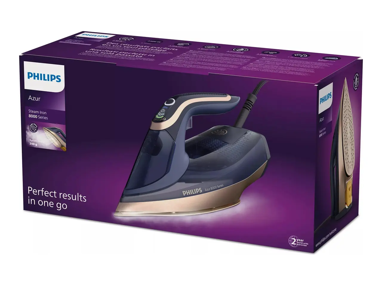 Billede 4 - Dampstrygejern Philips Azur 8000 Series DST8050, 3.000 W, mørkeblå