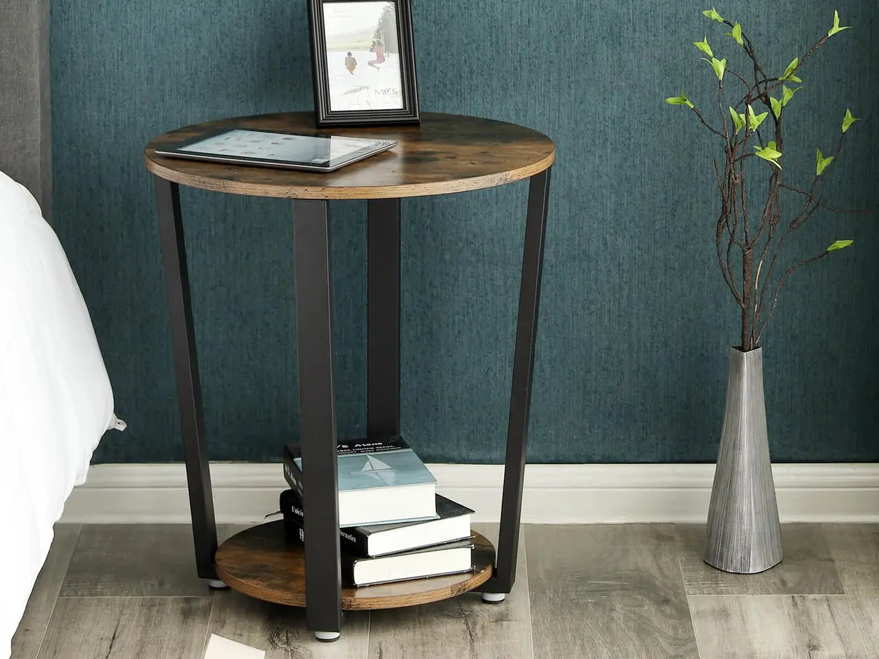 Billede 4 - Sofabord rundt sidebord i industriel rustik brun/sort, Ø50 cm