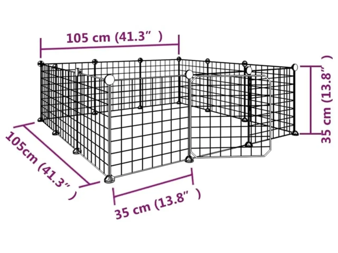 Billede 8 - Kæledyrsbur med 12 paneler og dør sort 35x35 cm stål