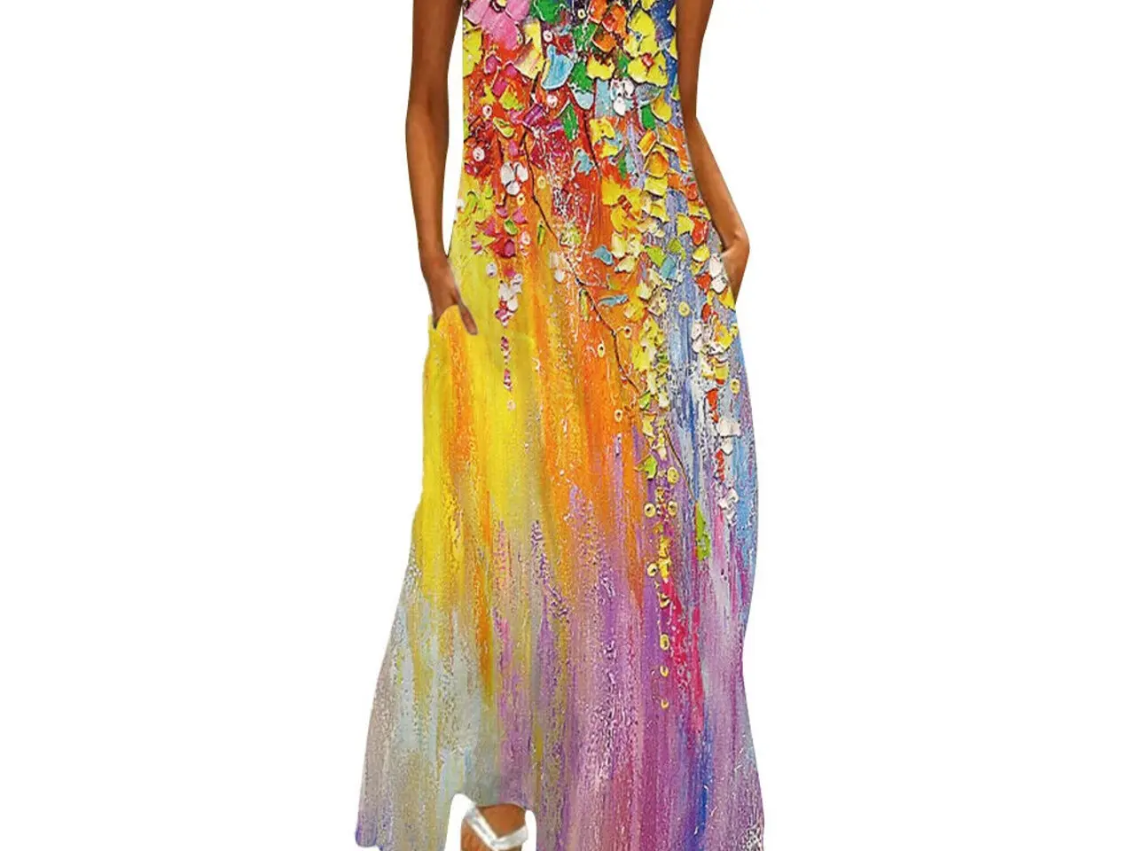 Billede 1 - Maxi med blomsterranke-Multifarvet/Medium og large