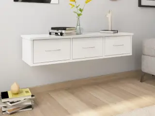 Vægskab med skuffer 88x26x18,5 cm konstrueret træ hvid højglans
