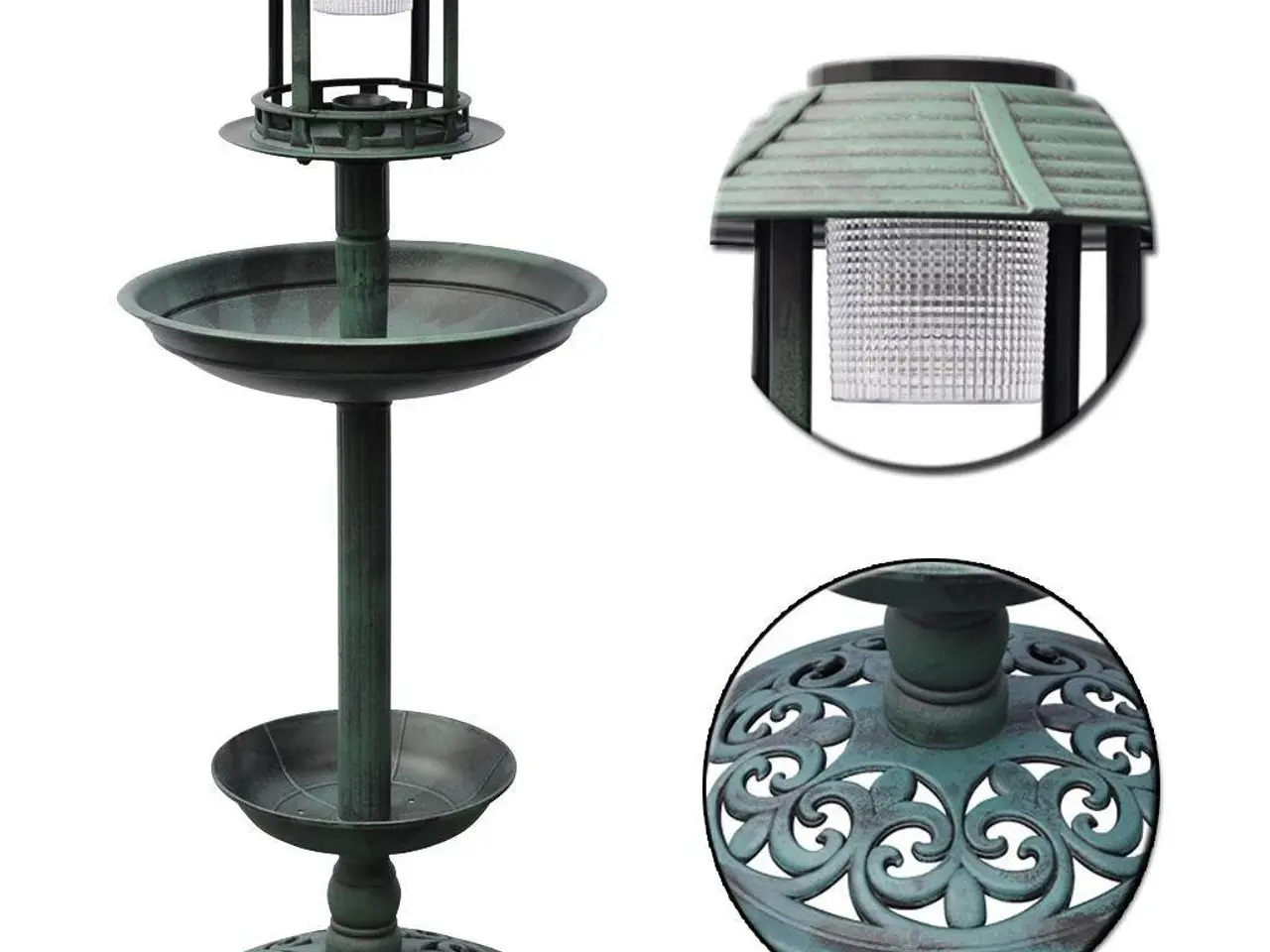Billede 2 - Fuglebad med foderbræt og solcellelampe - grøn, 39 × 97 cm