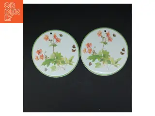 Porcelænsplatter med sommerfugle- og blomstermotiv (str. 2 styk. ø. 16 cm)