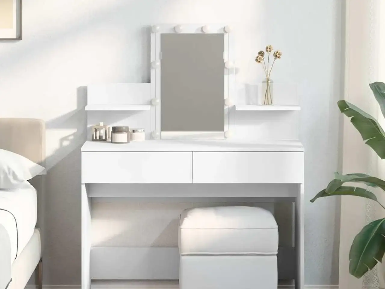 Billede 1 - Makeupbord med LED-lys 100x40x130 cm hvid