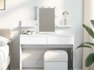 Makeupbord med LED-lys 100x40x130 cm hvid