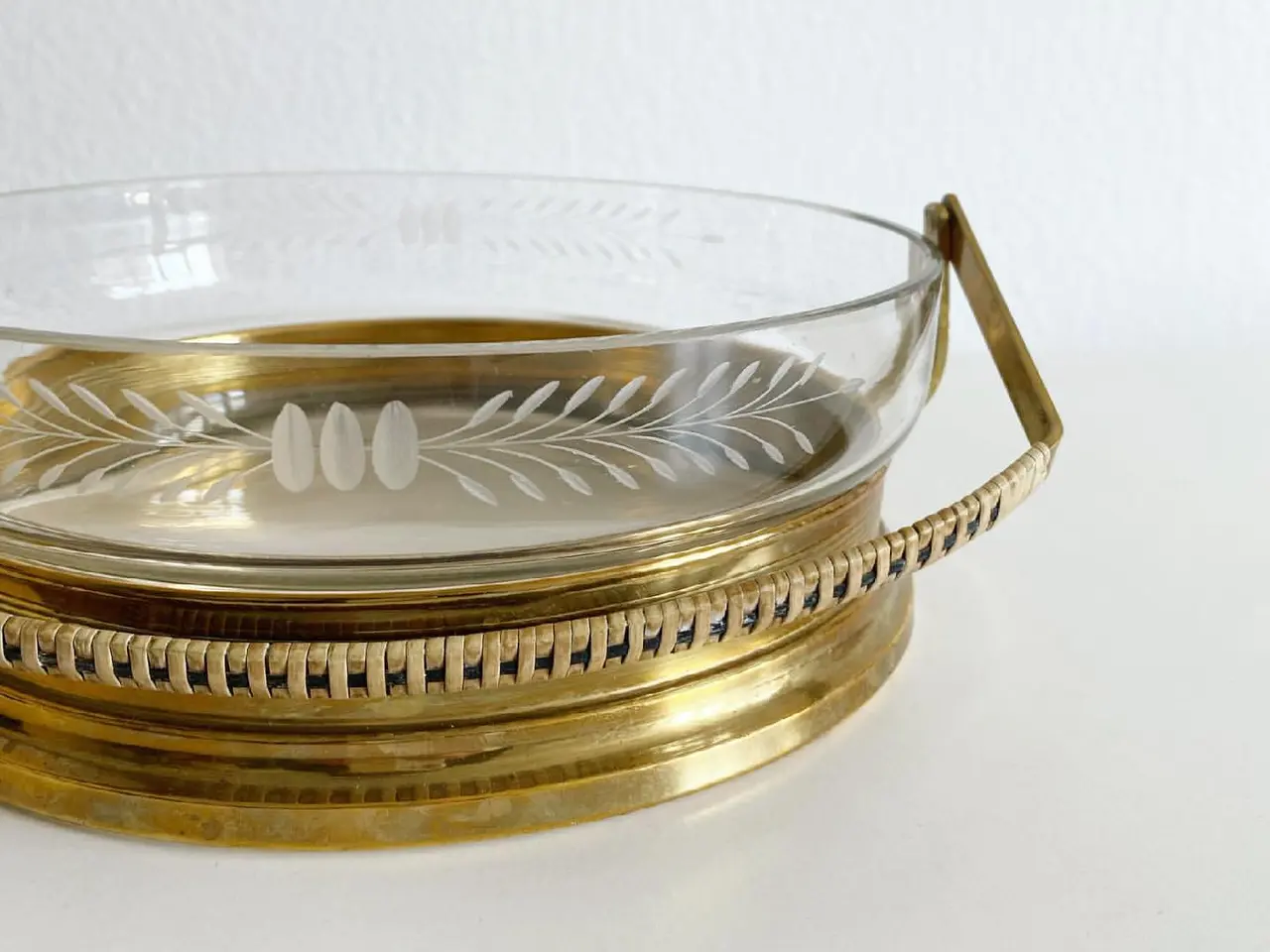 Billede 5 - Stor klar skål m messingholder, beviklet hank, NB