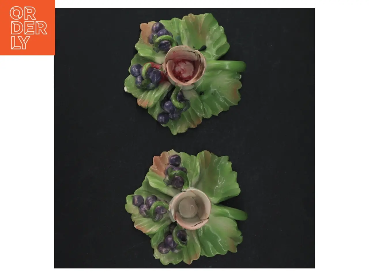 Billede 4 - Keramik lysestager med bladdesign (str. Ø. 11,5 cm. h. 6 cm)
