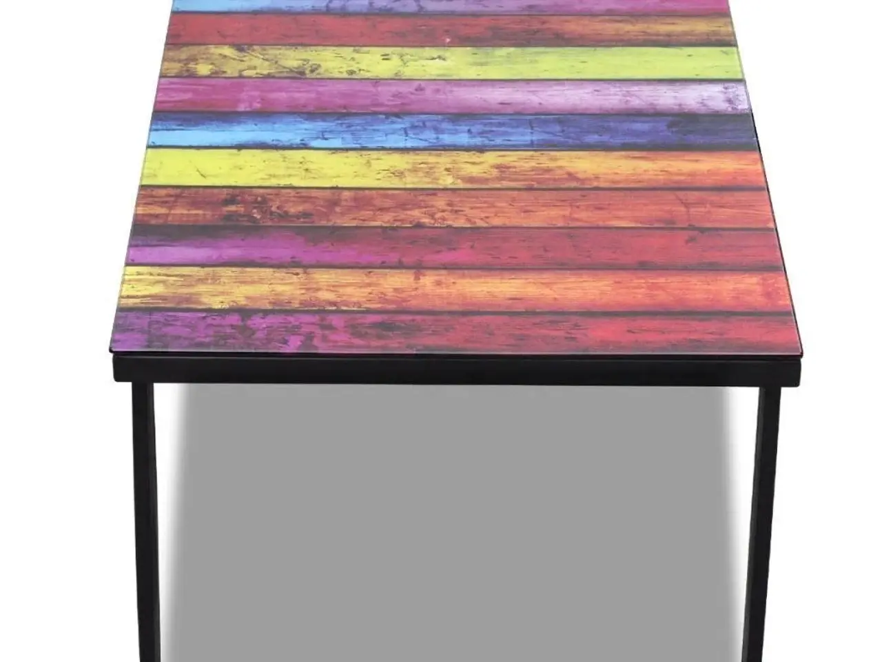 Billede 5 - Sofabord med regnbueprint - glasbordplade og sort stel, 90 × 45 cm