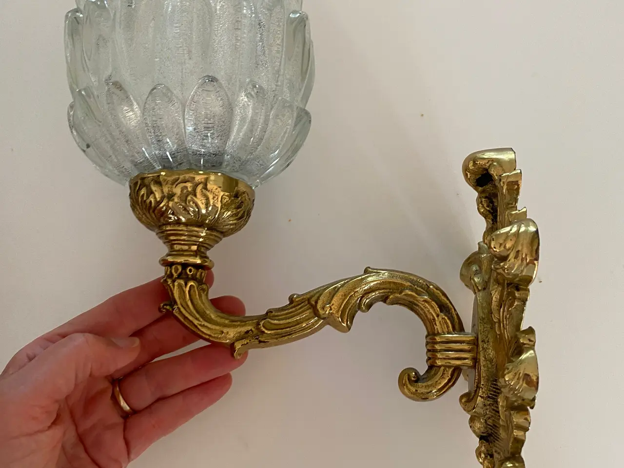 Billede 1 - Antik Messing lampe med glasskærm