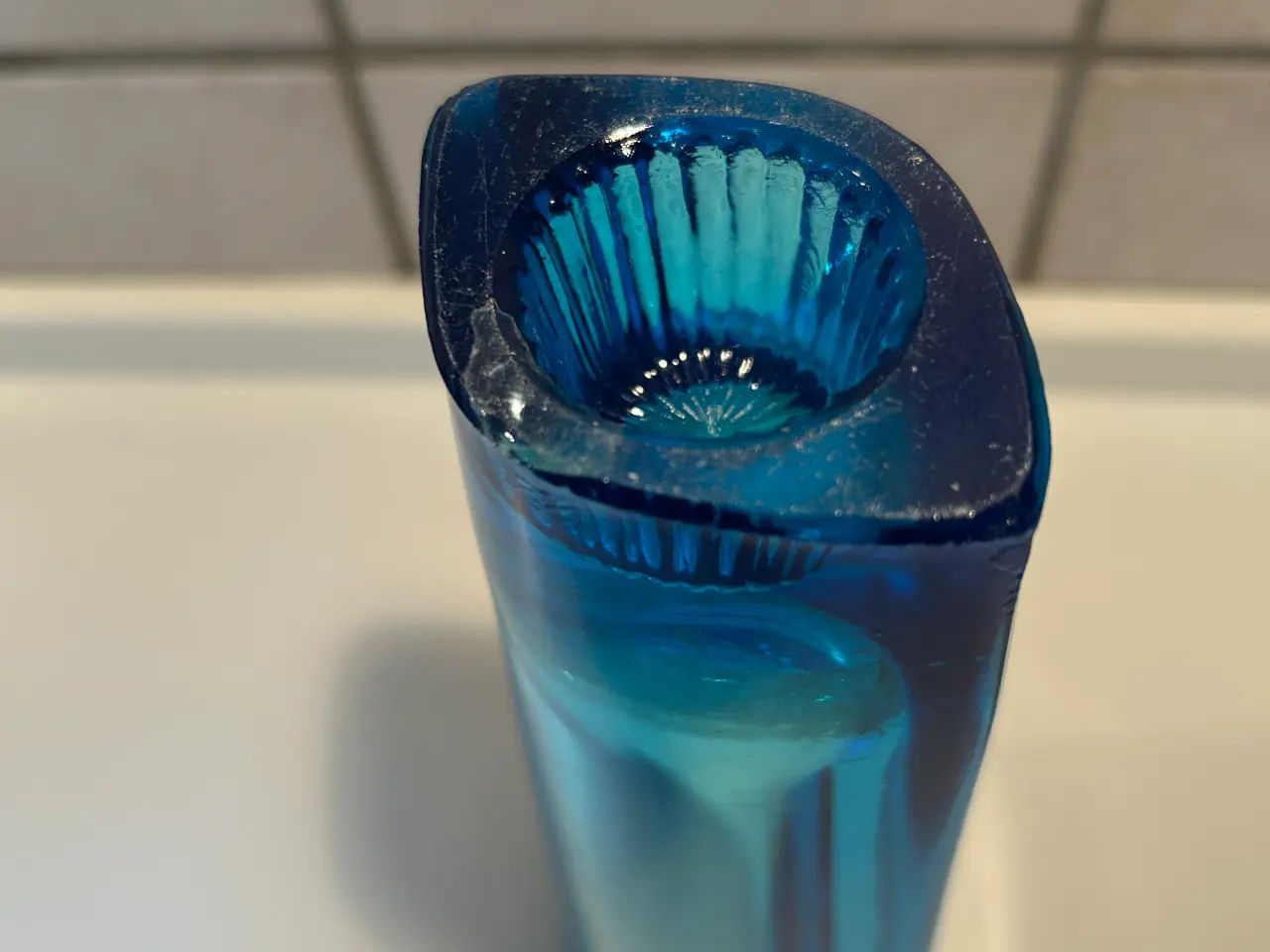 Billede 3 - Kunst glas vase/ stage i blå/turkis, Vintage