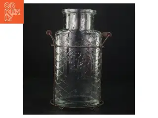 Rustik Glasvase med metalholder (str. Glasset 25,5 x 13 x 9 cm)