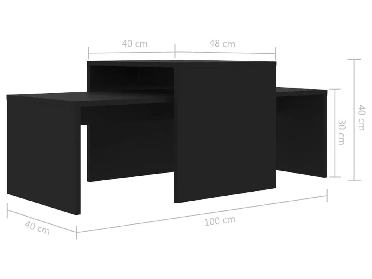 Billede 7 - Sofabordssæt 100x48x40 cm konstrueret træ sort