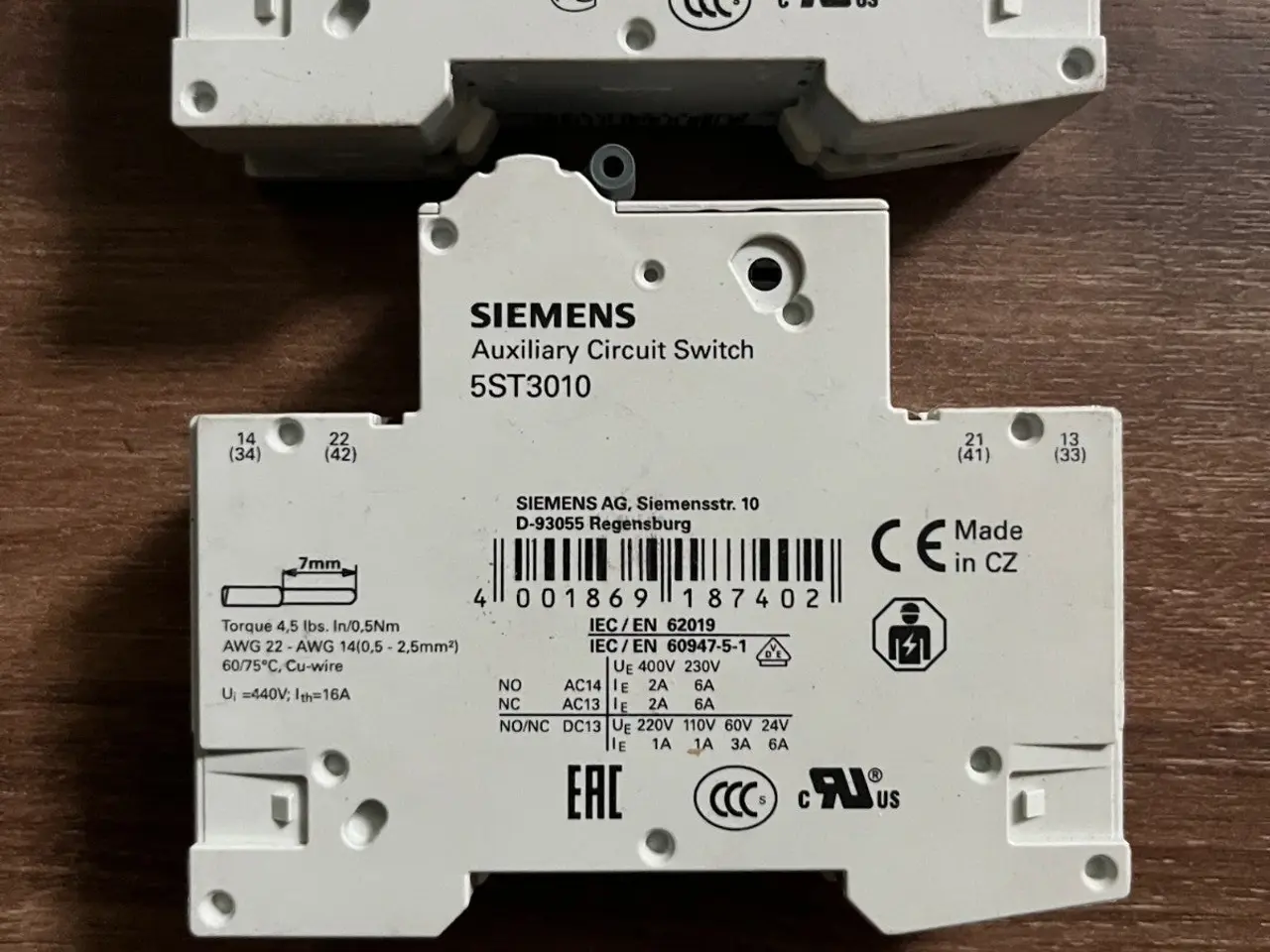 Billede 5 - 2x Siemens MCB automatsikring & Auxiliary Switches