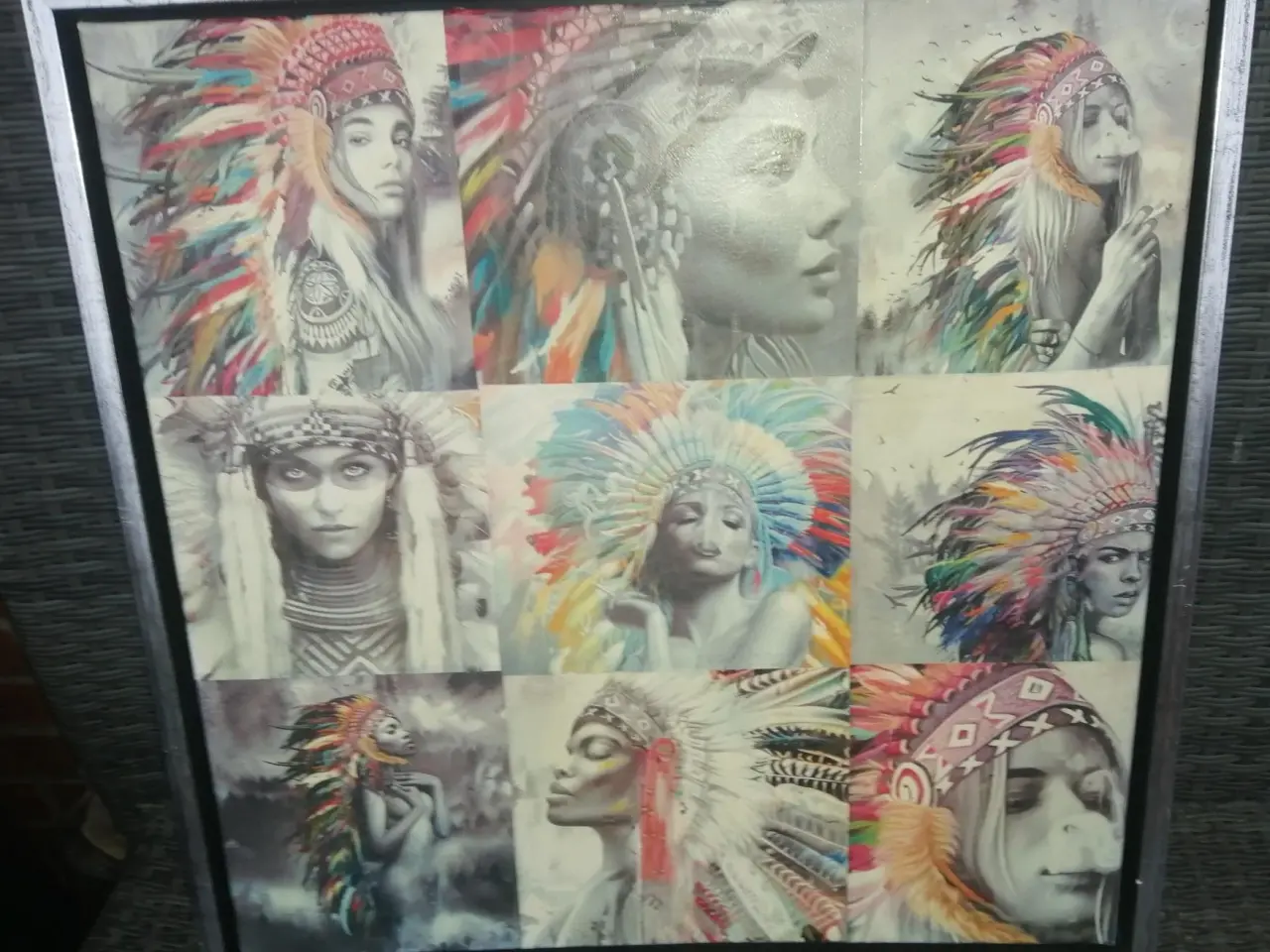 Billede 2 - INDIANER MOTIVER I ANTIK SILVER SVÆVERAMME, 55X55