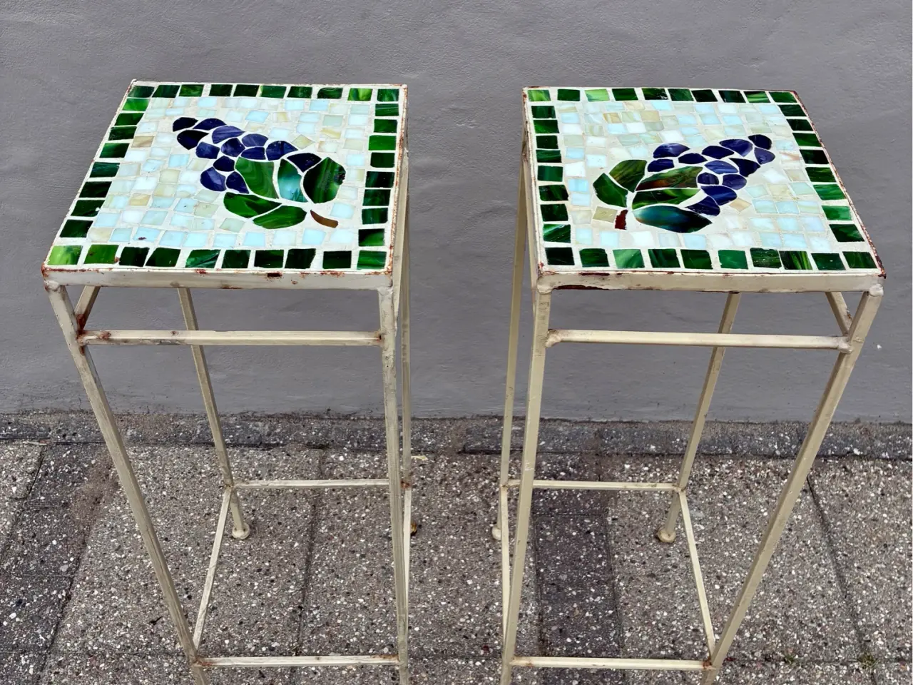 Billede 6 - 2 vintage planteopsats metalstel m/ mosaikbordplad