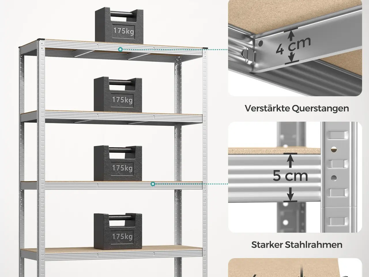 Billede 3 - Reol til garage stålhylle med 5 niveauer, 60 × 120 × 200 cm, sølv