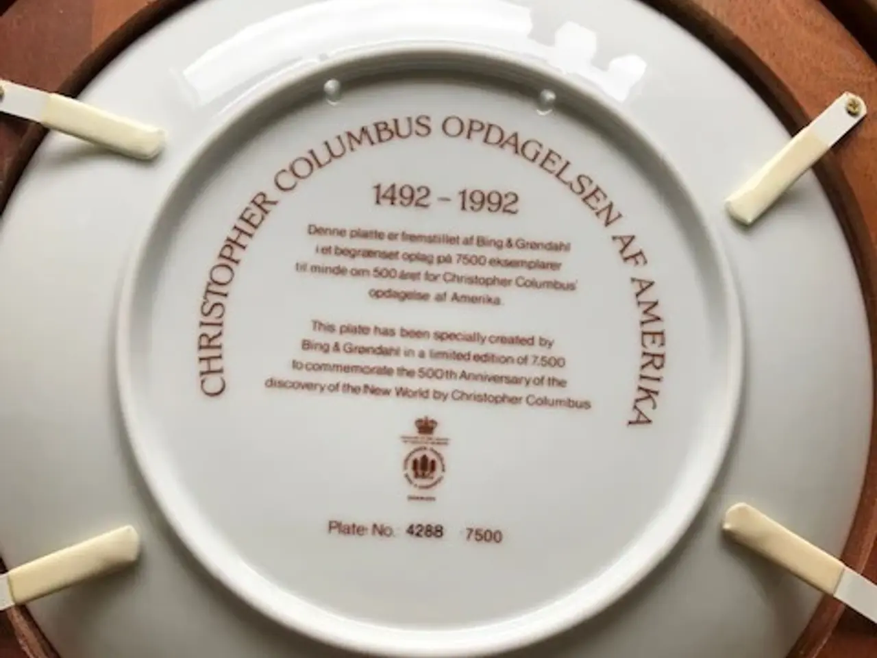 Billede 2 - Bing og Grøndahl Columbus platte 1992