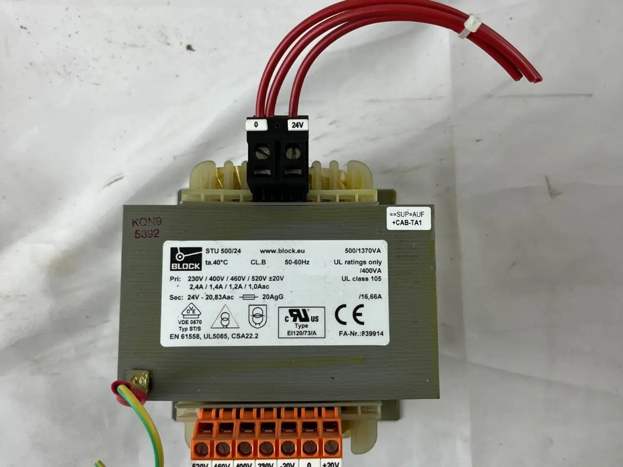 Billede 2 - BLOCK STU 500/24 Control Transformer 500VA 24V