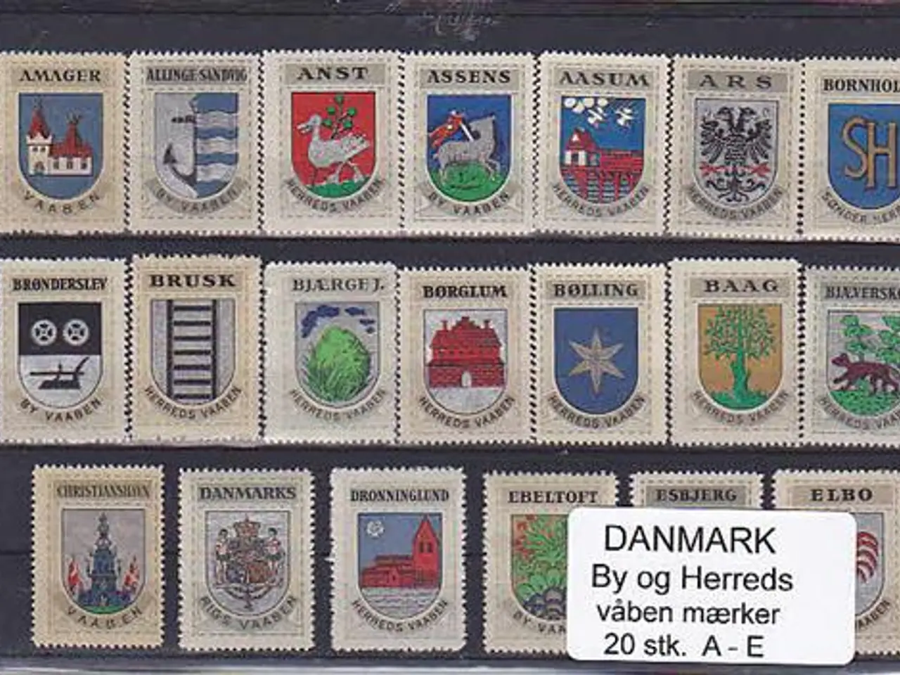 Billede 1 - Danmark by-Herredsmærker A-E - 20 stk.