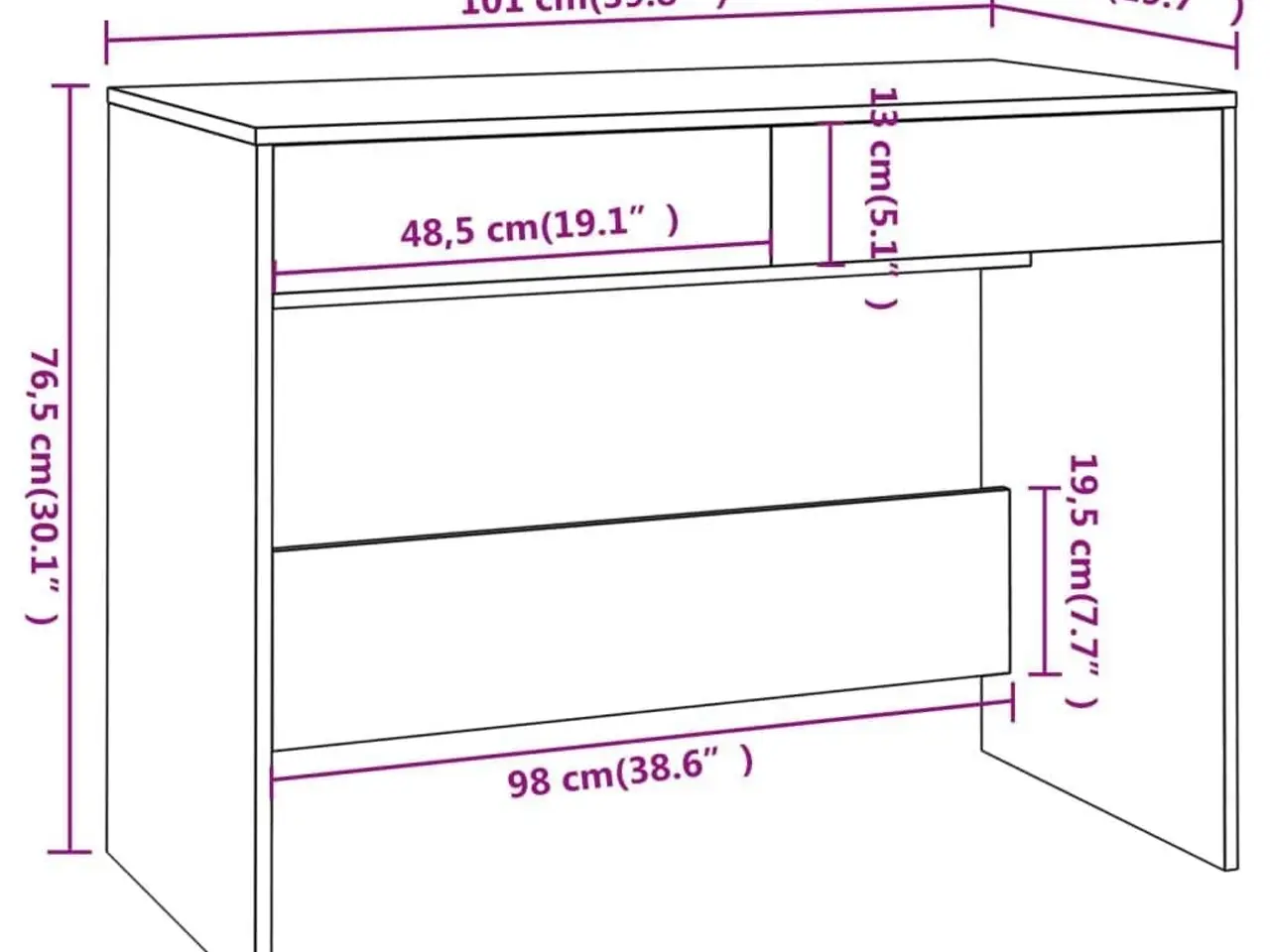 Billede 8 - Skrivebord 101x50x76,5 cm konstrueret træ hvid